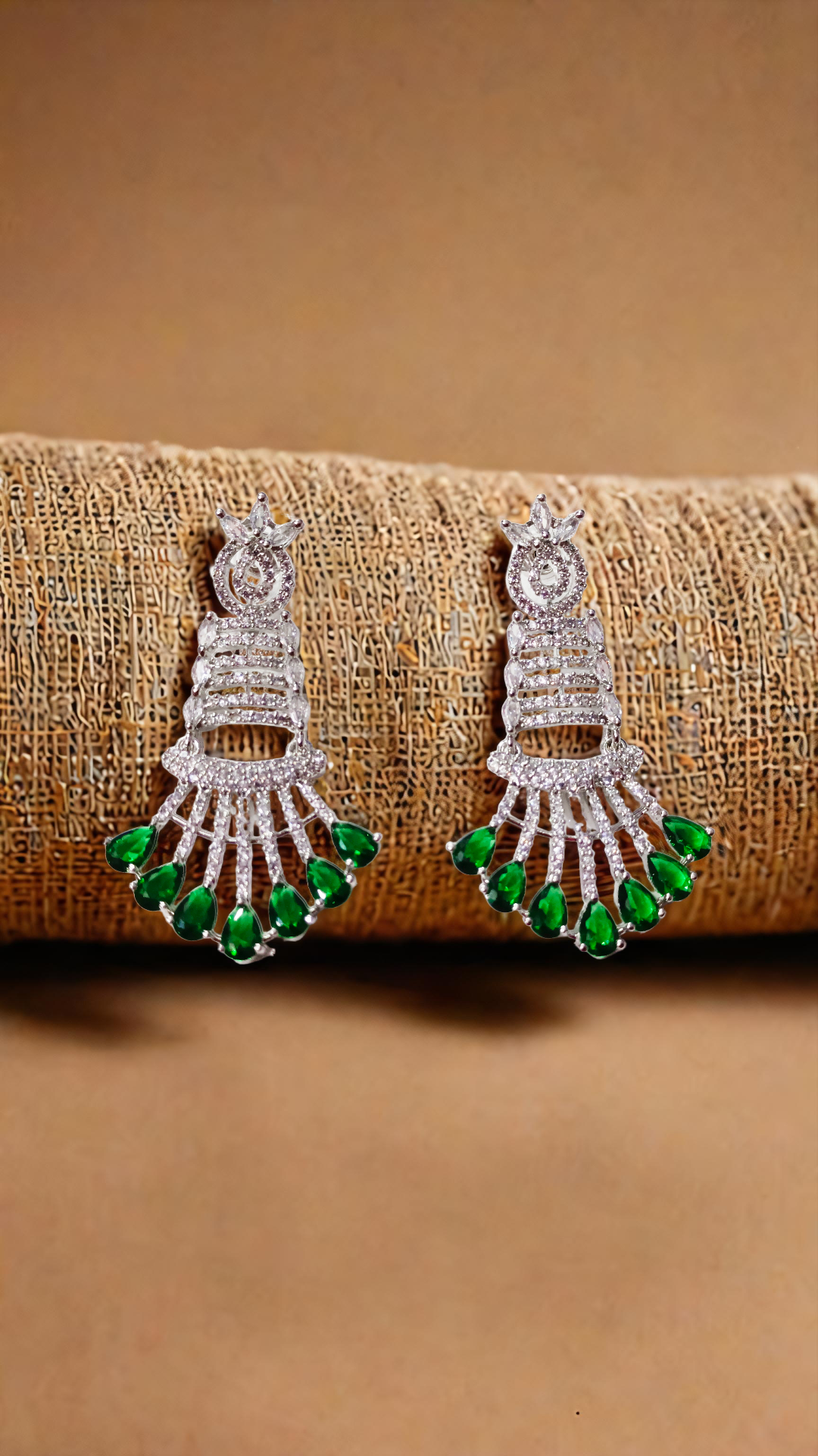 Elegant Silver and Green Stone Earrings
