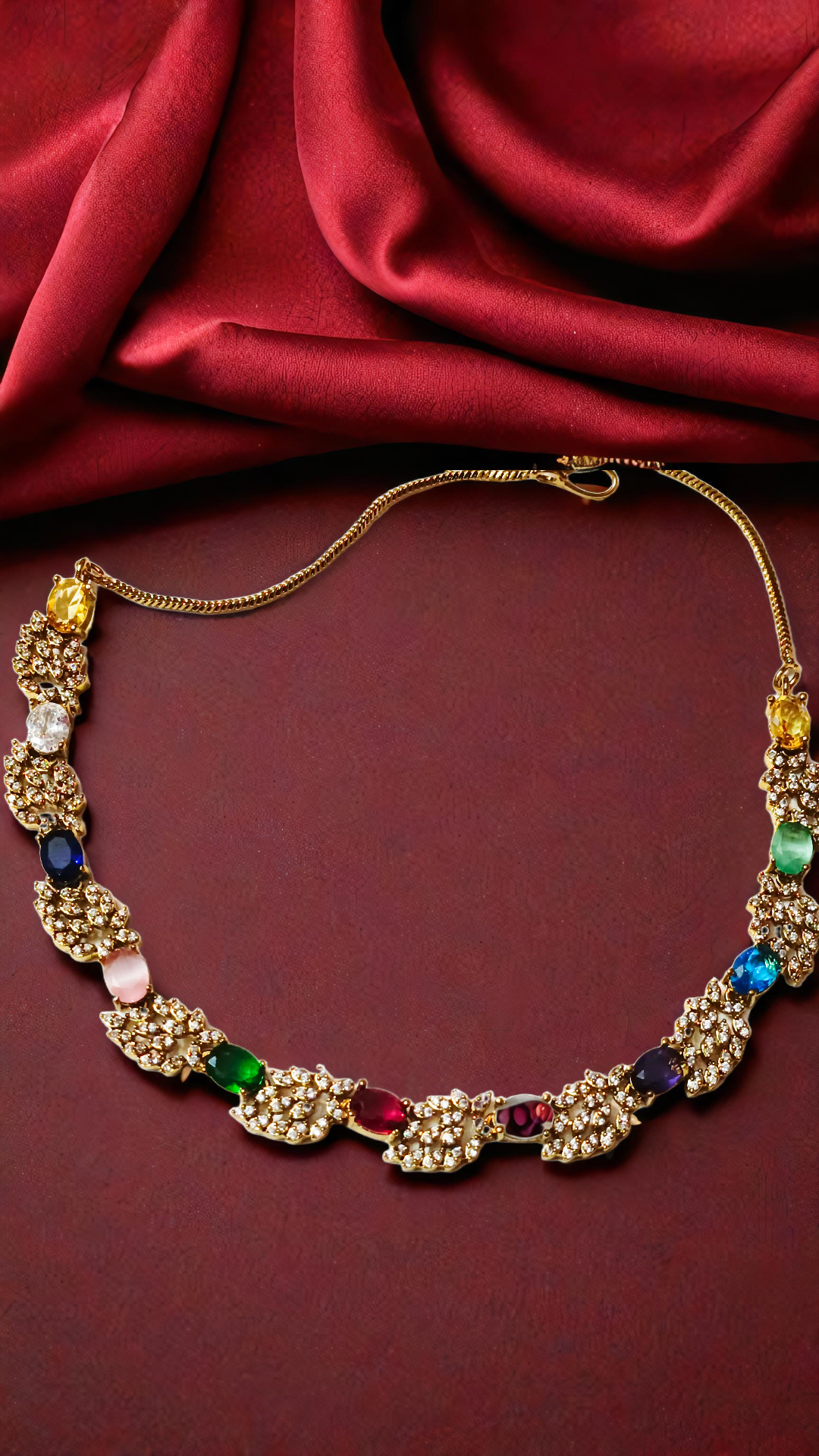 muilty colour stones studded mehendi polish necklace set