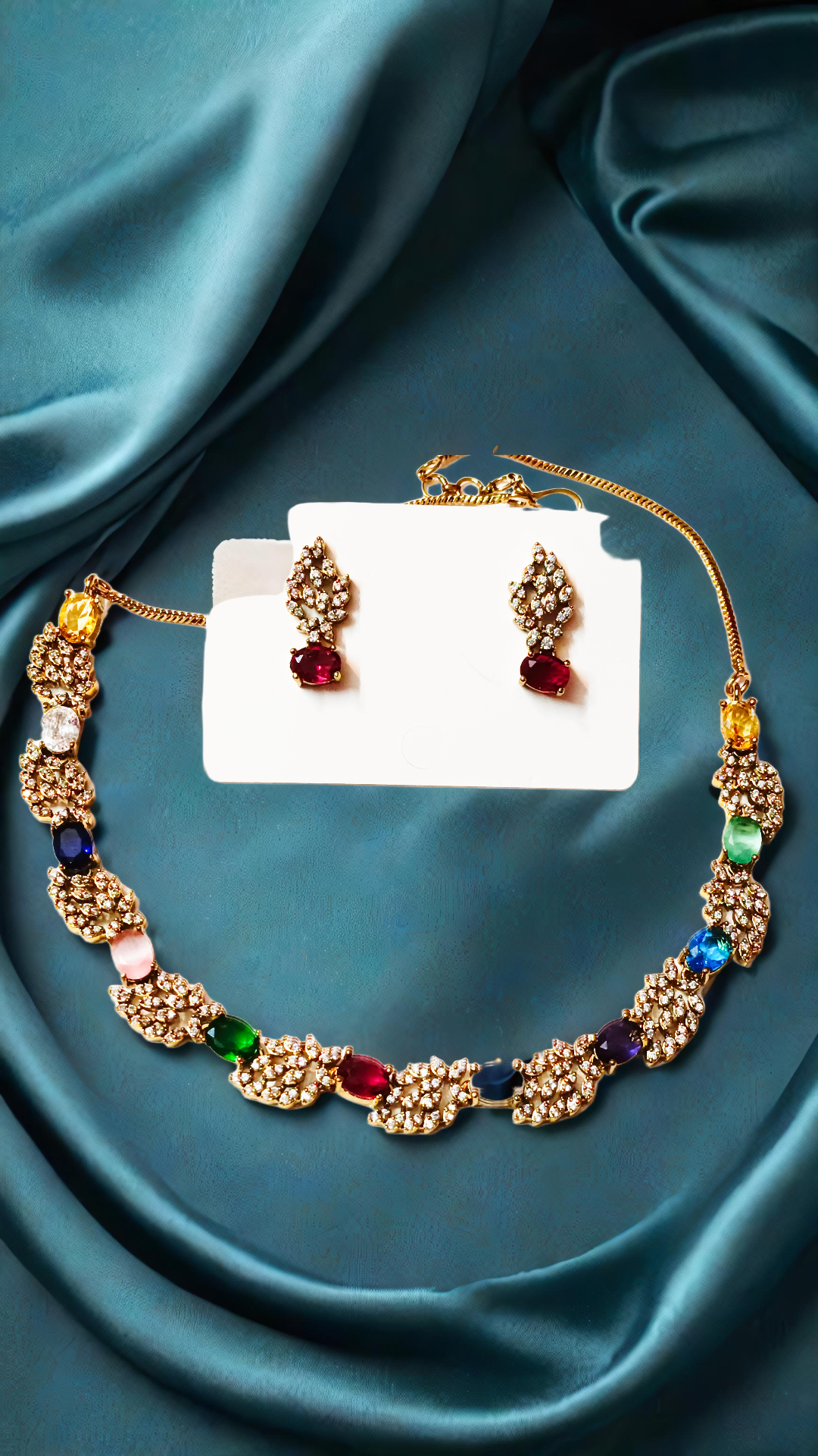  muilty colour stones studded mehendi polish necklace set