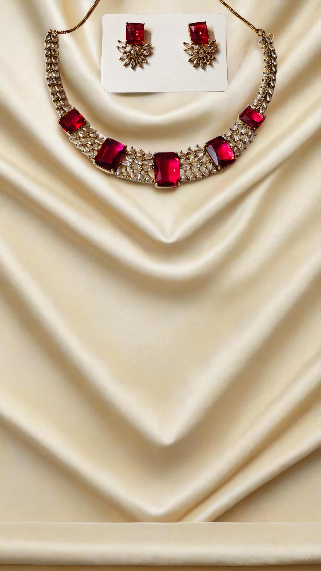 ruby red stone and ad studed necklace set