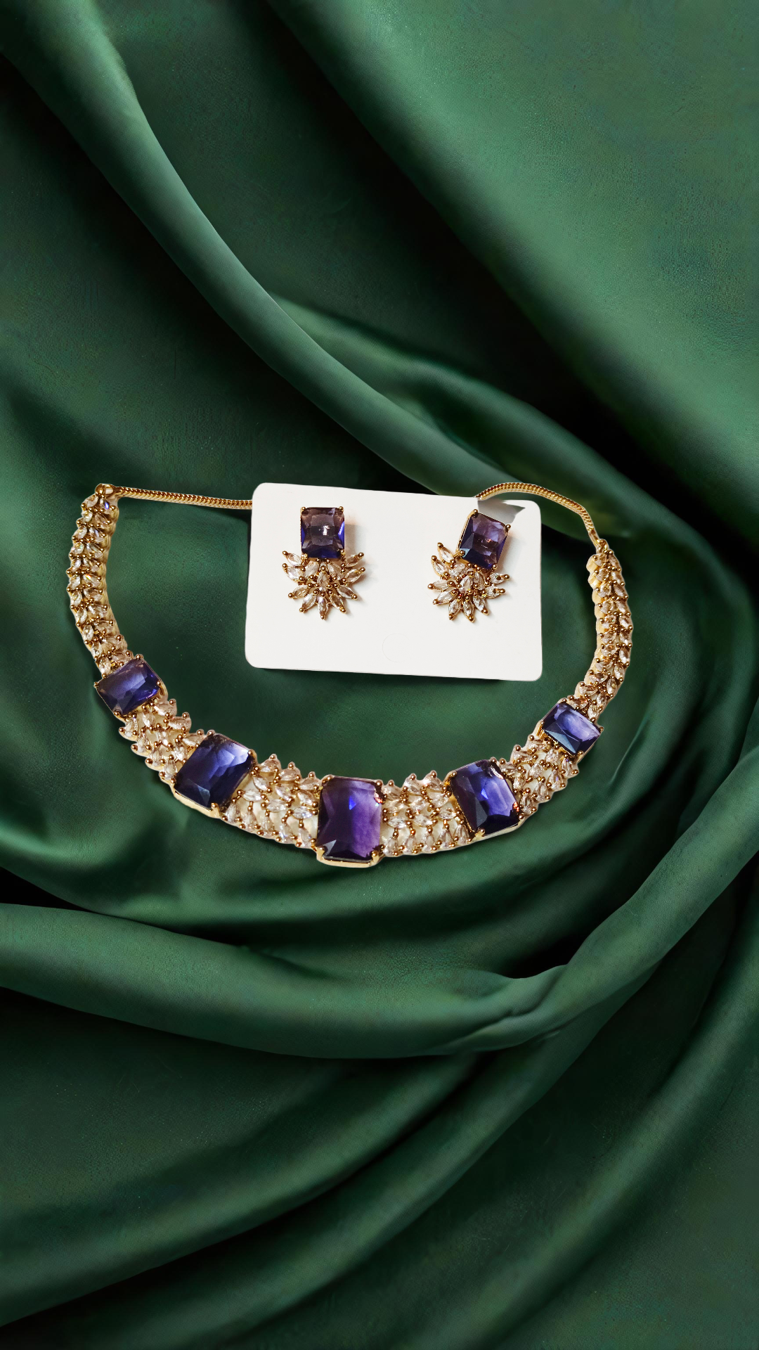 lavender stone studed necklace set