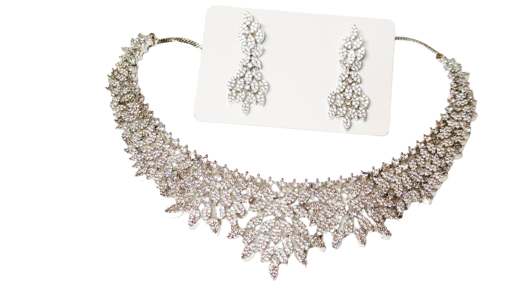 Elegant Crystal Necklace and Earring Set,bridal collection,star cut ad studed necklace