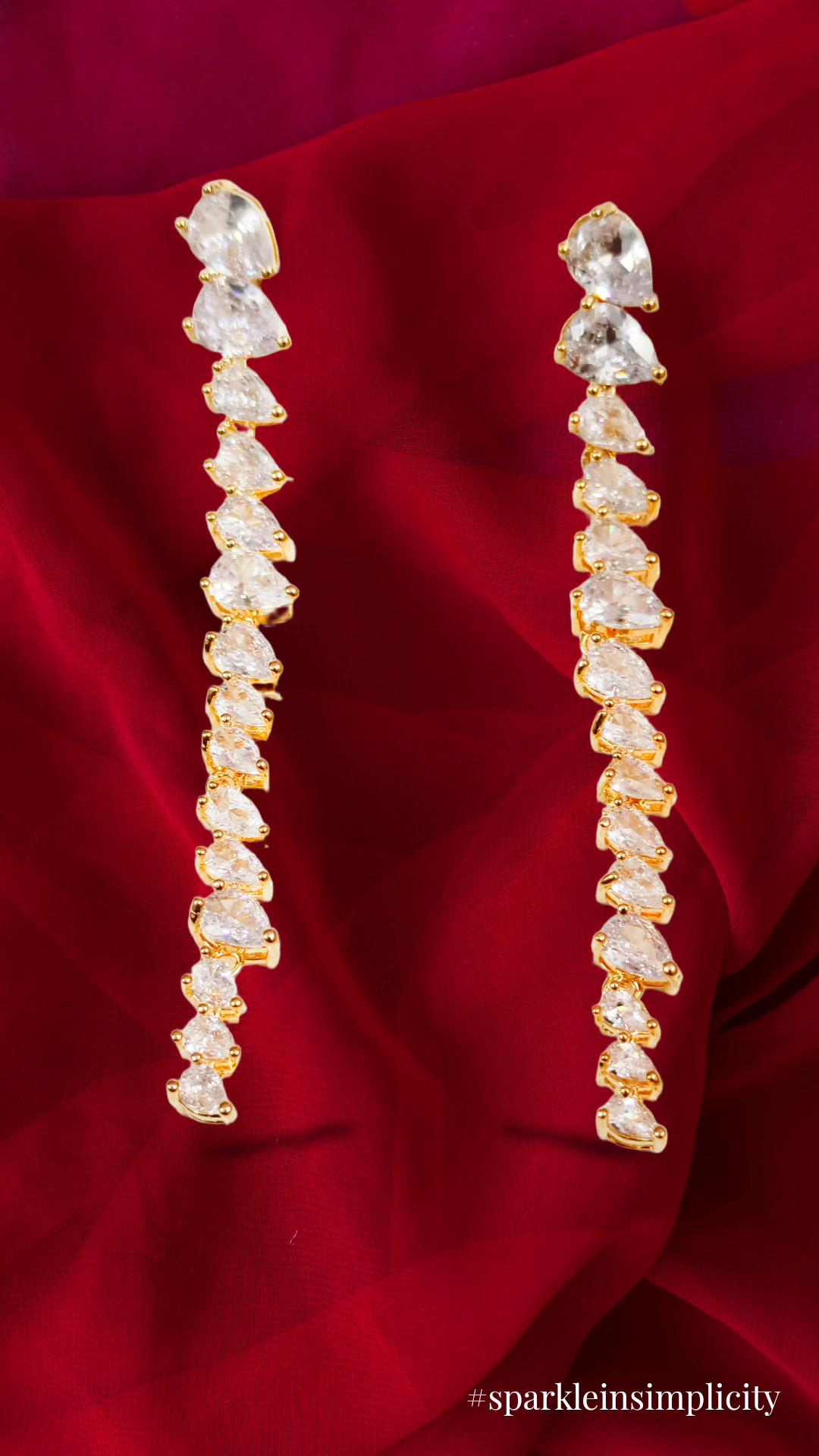 Elegant Gold-Plated Drop Earrings,crystal stone studed one line long anti turnish demifing earings