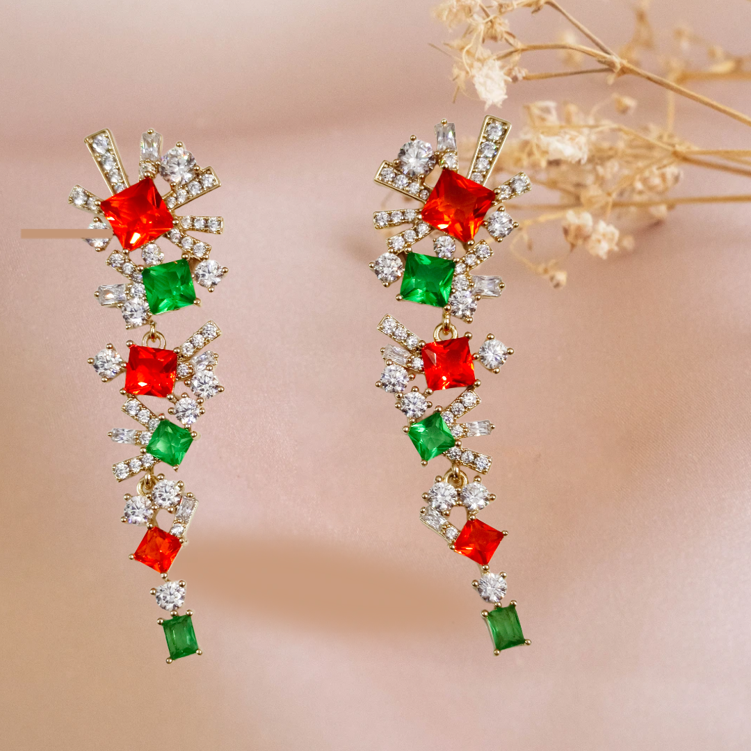 Elegant Gemstone Drop Earrings,crystal stone studed long anti turnish demifing earings