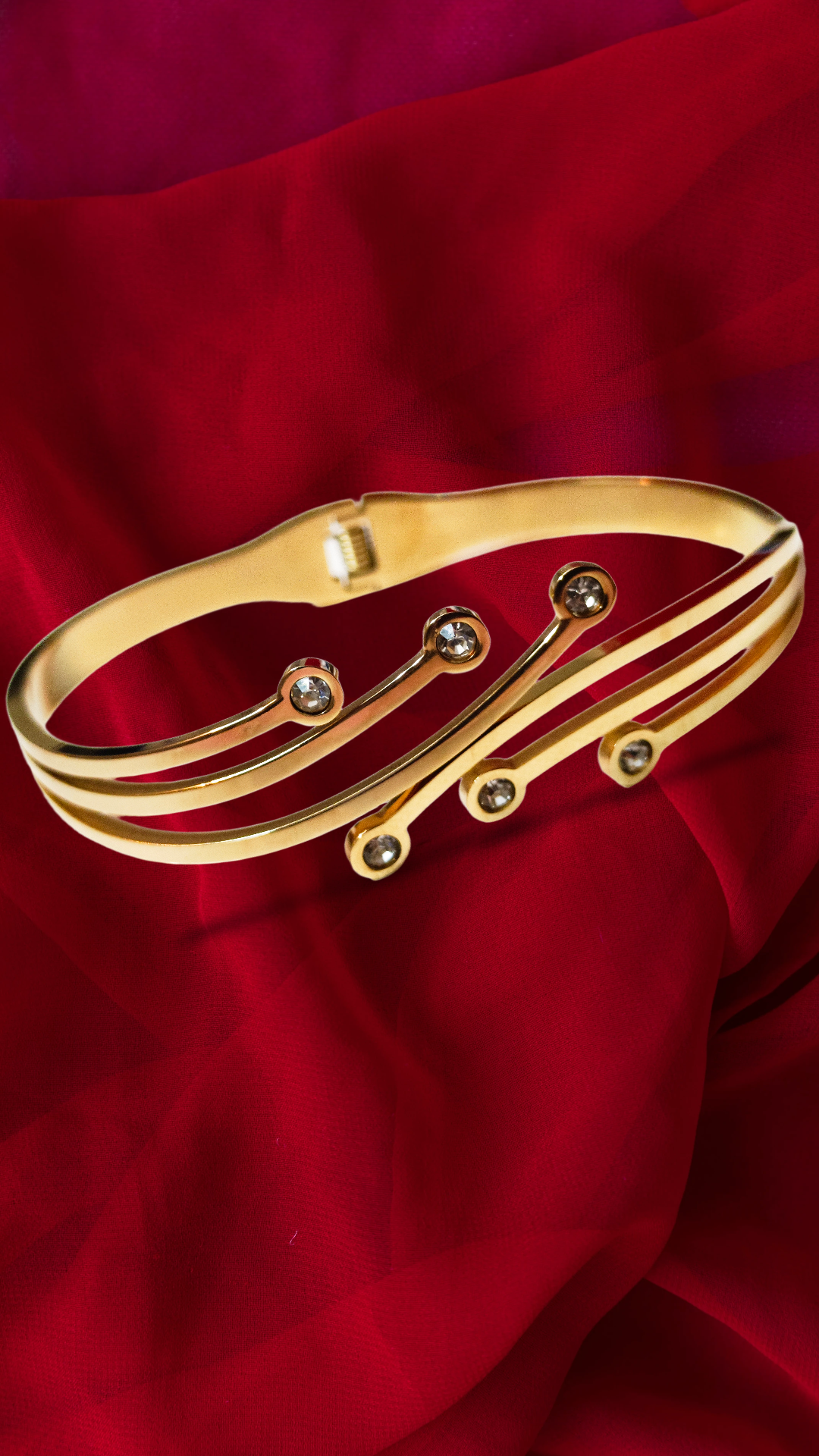 Elegant Gold Bracelet,trendy look with solitaire ad stone front open bracelet, DEMI FYING JEWELLERY COLLECTION