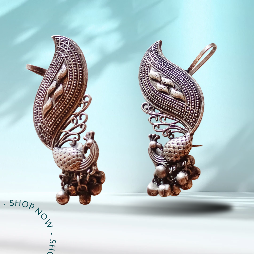 Peacock Design Oxidized Earrings,peacock motif earcuff trendy look primium quality