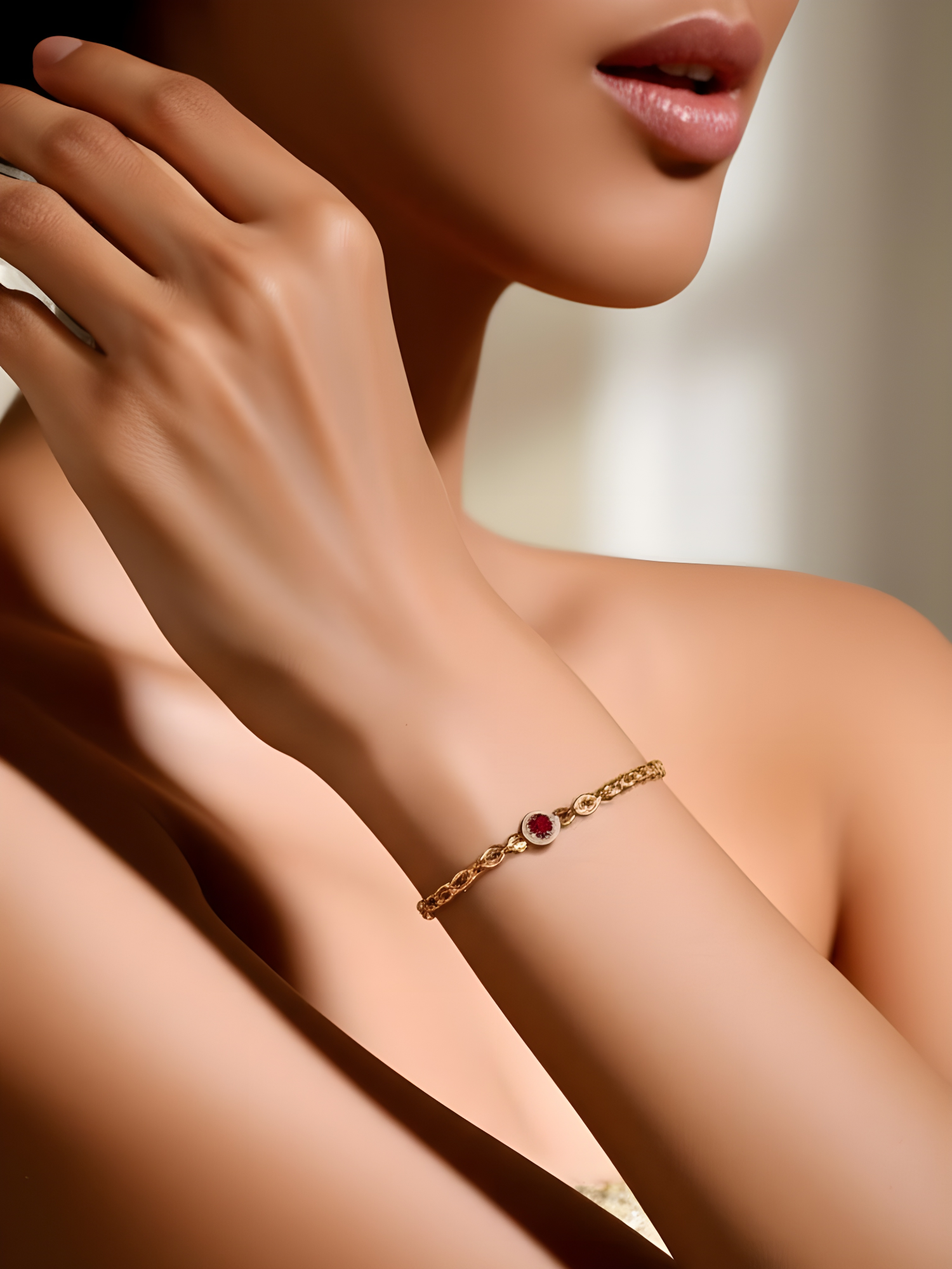 Elegant Gold Bracelet with Ruby Gemstone,ruby cz stone studed elegant looking loose bracelet, DEMI FYING JEWELLERY COLLECTION