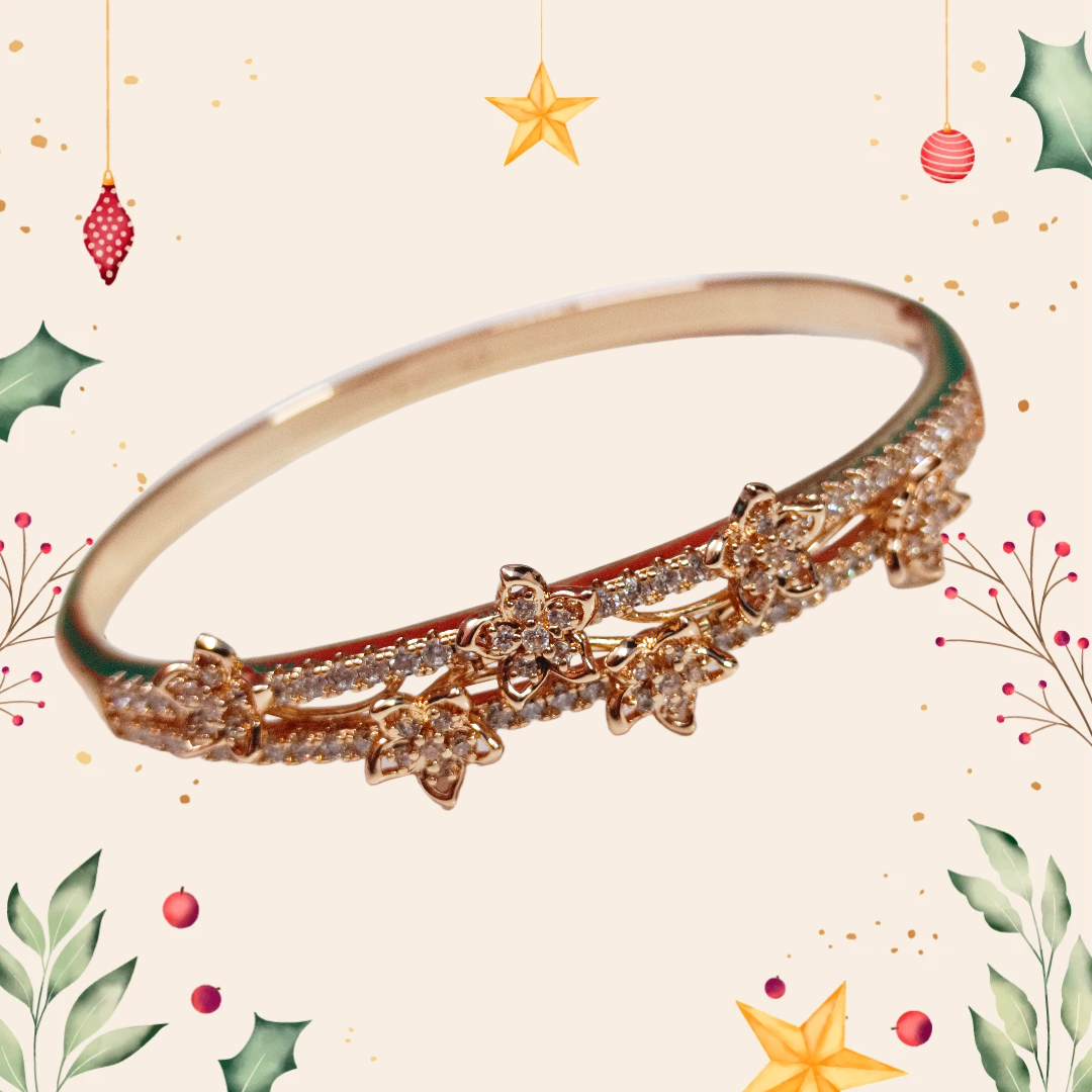 Golden Floral Diamond Bracelet,demifing cz stone studed bracelet, DEMI FYING JEWELLERY COLLECTION