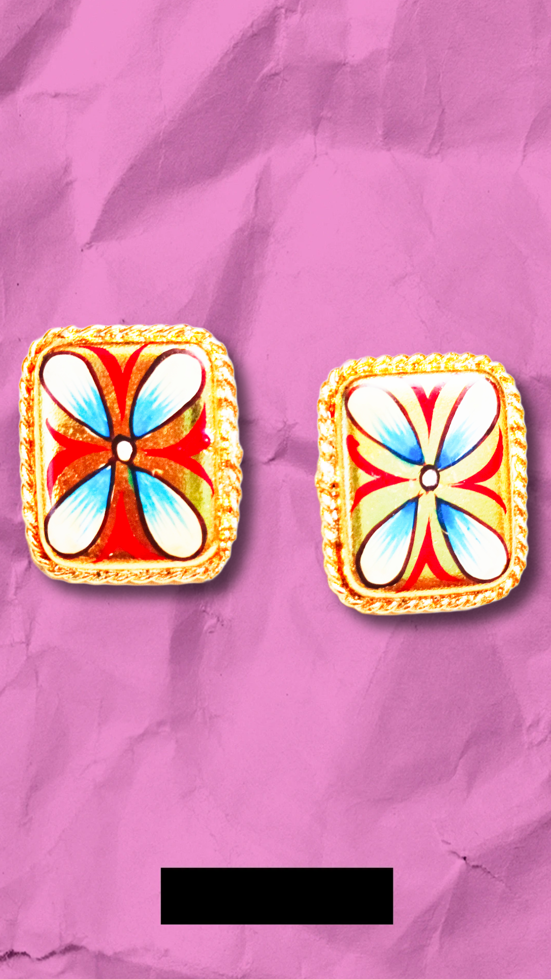 Vintage Enamel Floral Earrings,brass earings stud Tanjore painting