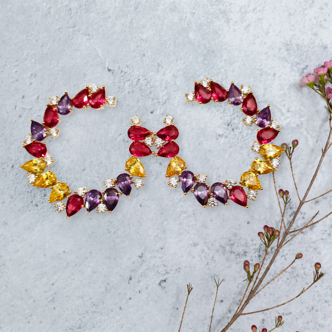 Colorful Gemstone Hoop Earrings,crystal stone studed demifing earings