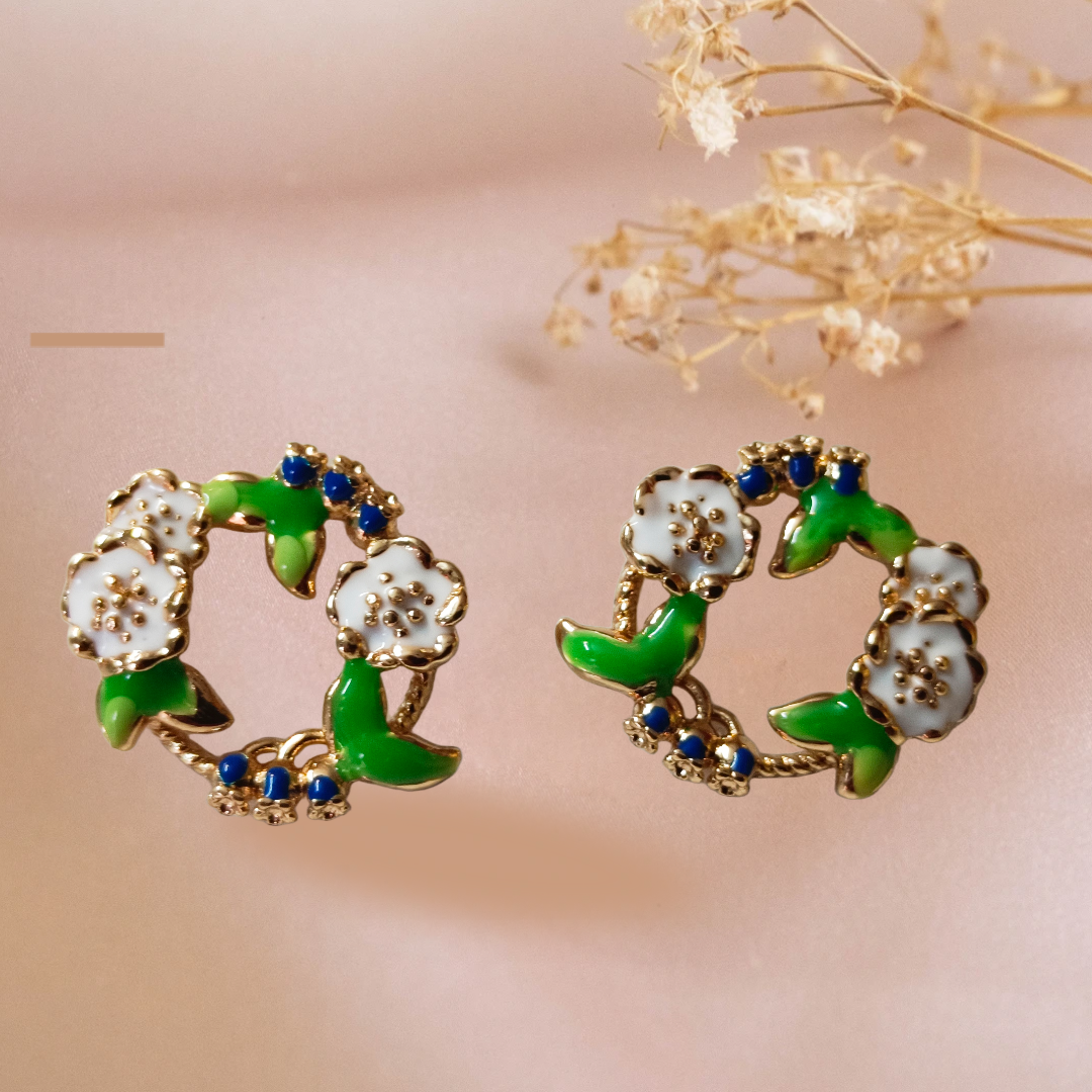 Floral Wreath Enamel Earrings,enamel coating demifing wridth shape earings, DEMI FYING JEWELLERY