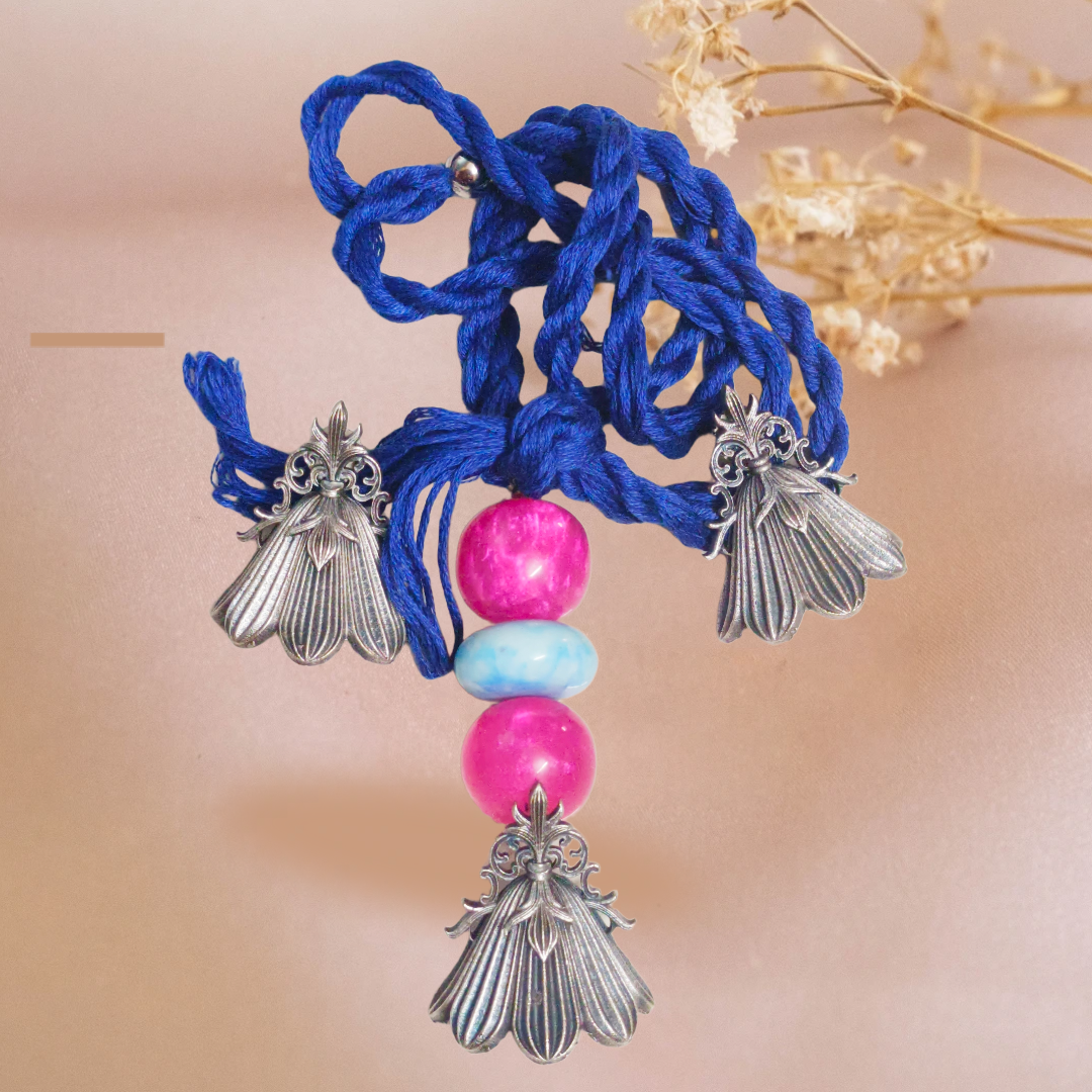 Handcrafted Beaded Necklace,fusion primium quality silver replica thread pendent set