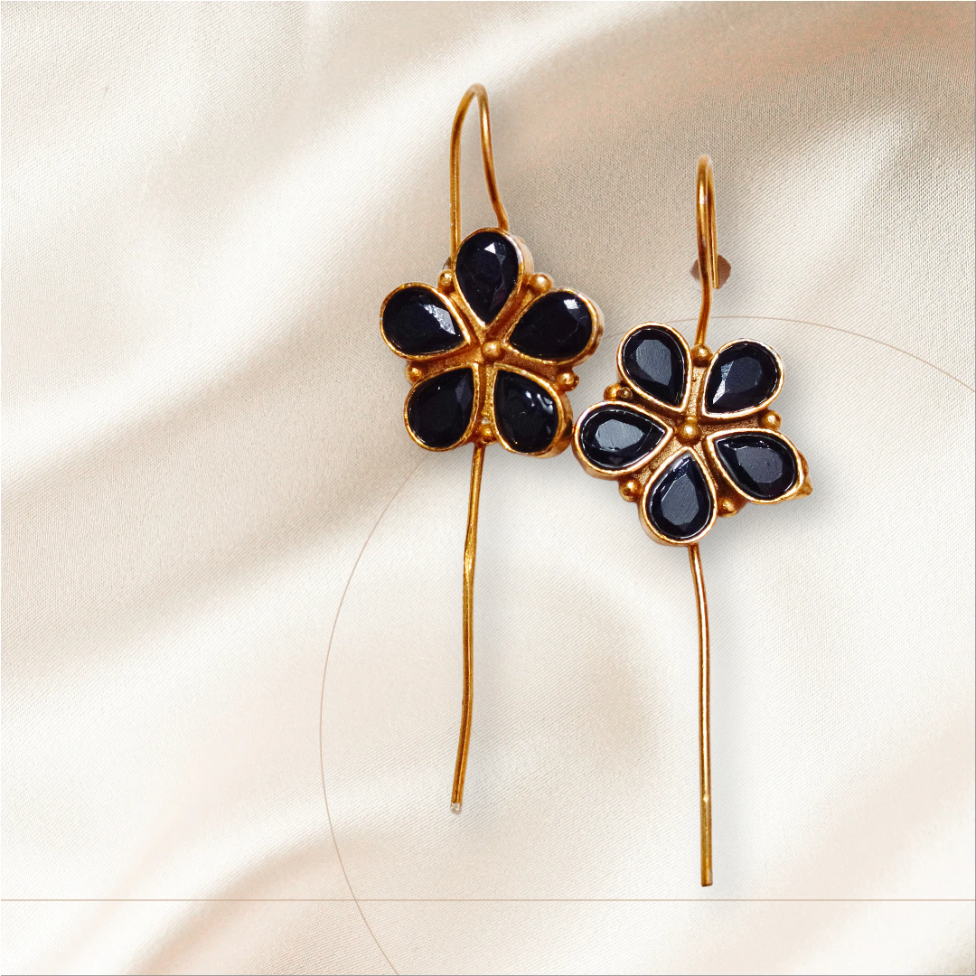 Black Floral Drop Earrings,black monalisa studed trendy look pin bugardi