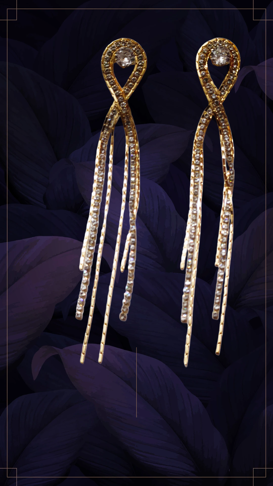 Elegant Gold Dangle Earrings,solitere ad studed with stone studed long tersel demifing earings,