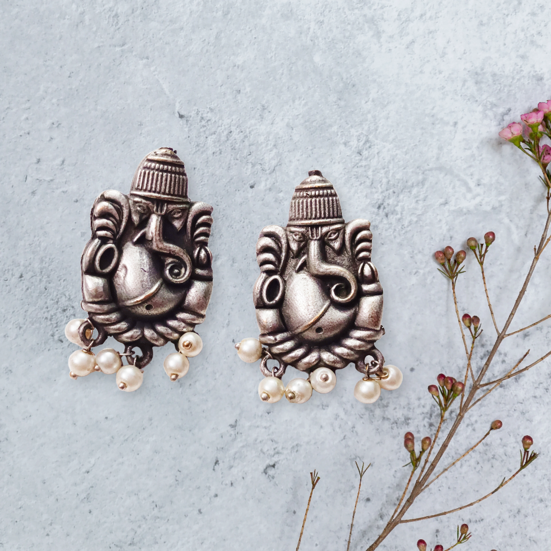 Ganesh Motif Silver Earrings,ganesha elegant design earings primium quality