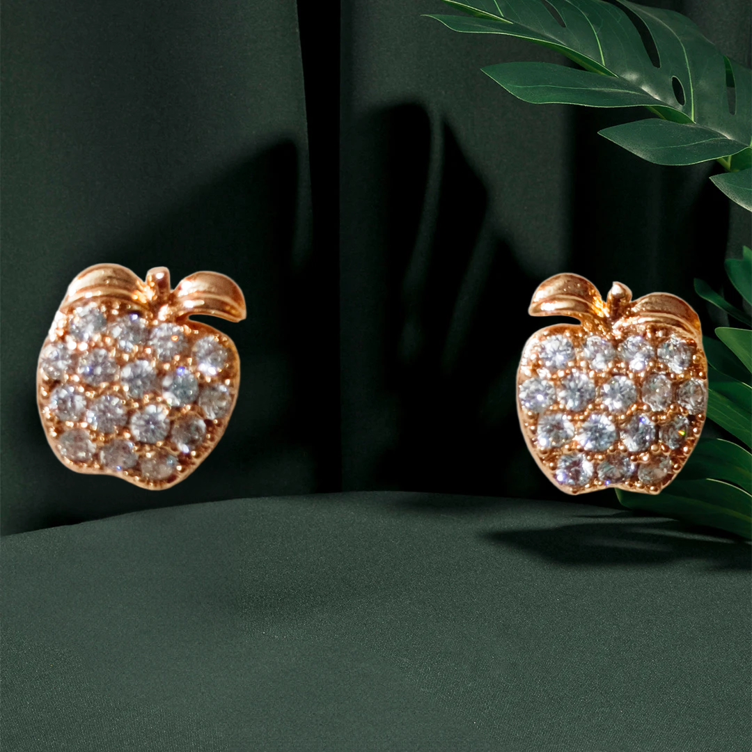 Apple Shaped Diamond Stud Earrings,apple shape full ad studed demifing earings