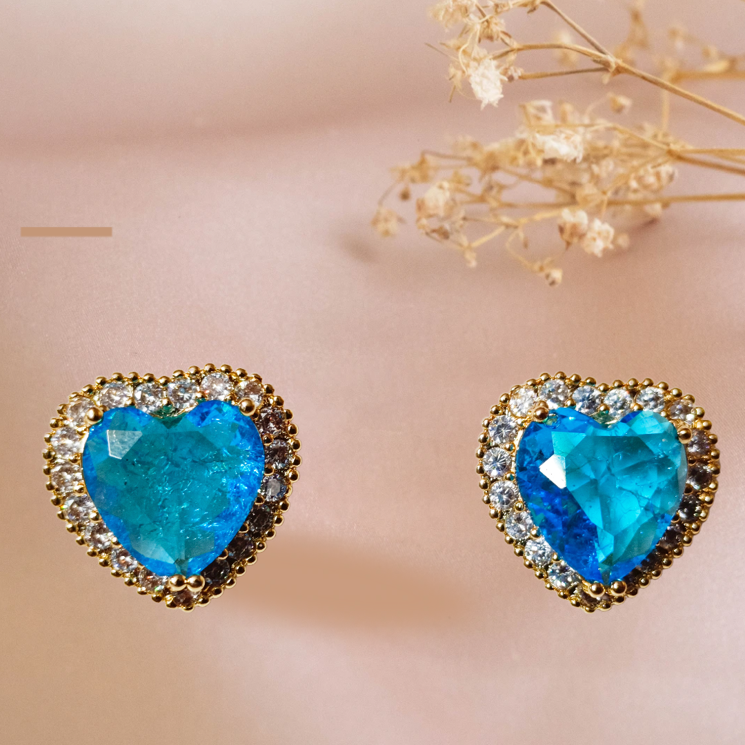 aqua heart cz stone earrings, DEMI FYING JEWELLERY