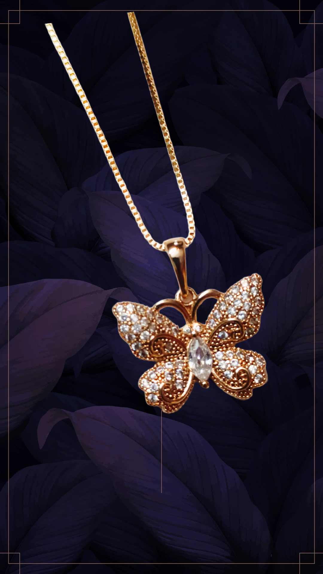 Gold Butterfly Pendant Necklace,micro ad studed butterfly pendant with demifing chain