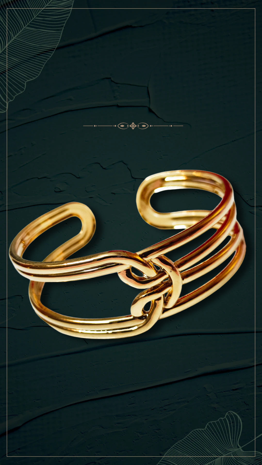 Gold-Plated Open Cuff Bracelet,,knot design demifing handcuff, trendy look, DEMI FYING JEWELLERY
