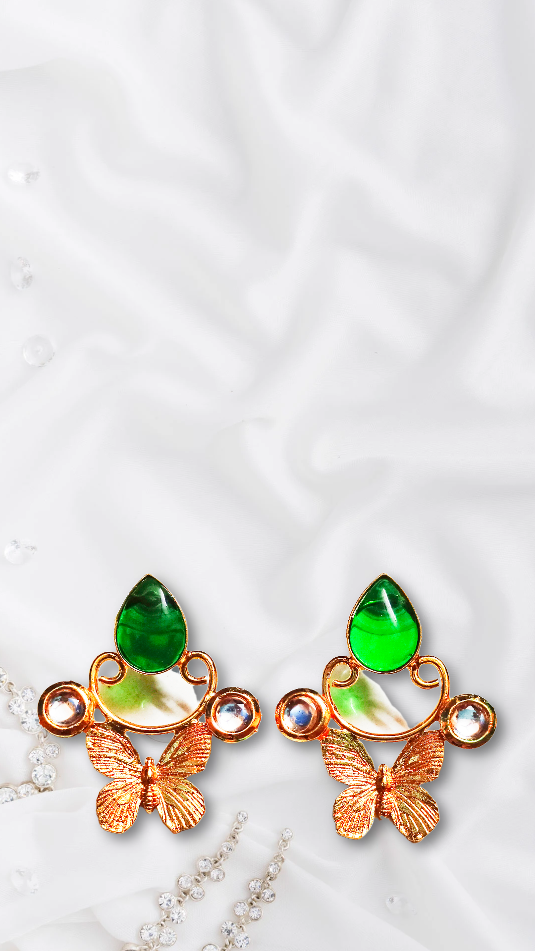 Elegant Butterfly Earrings.glass stone with kundan brass earings