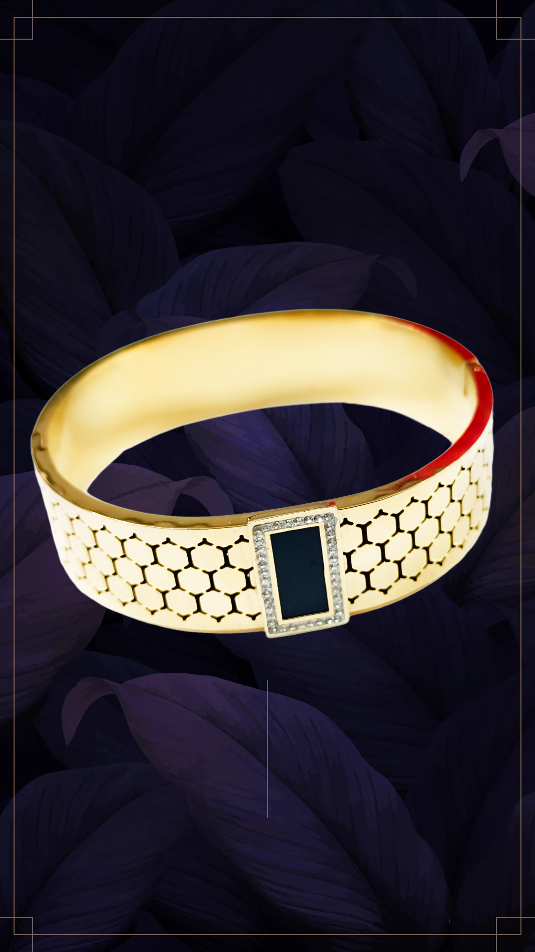 Elegant Gold Ring with Black Stone,black stone wide side open bracelet