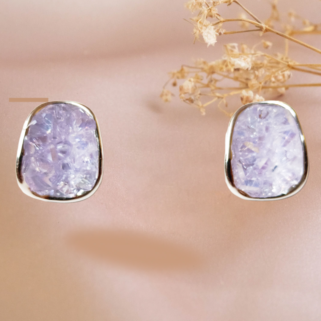 Lavender Crystal Stud Earrings,ad studed unique design ear studs, DEMI FYING JEWELLERY COLLECTIONS