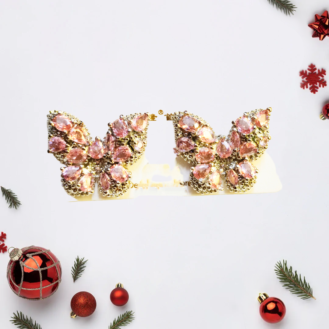 Butterfly Crystal Earrings,,ad & crystal studed butterfly earrings, silver polish anti turnish