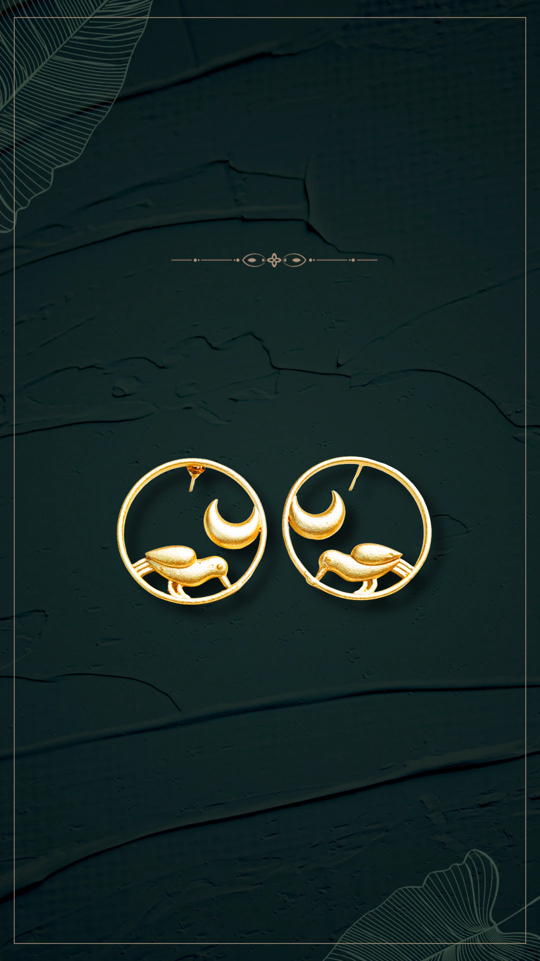 Gold Bird and Moon Hoop Earrings