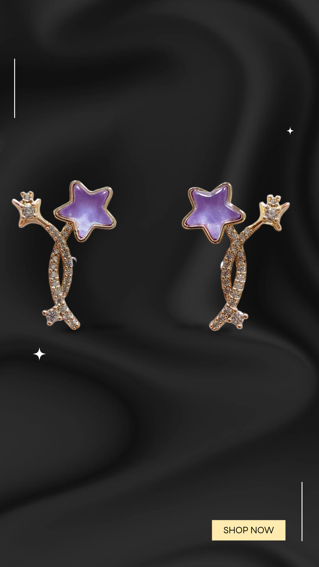 Purple Star Crystal Earrings,flower motif stone studed demifing earings