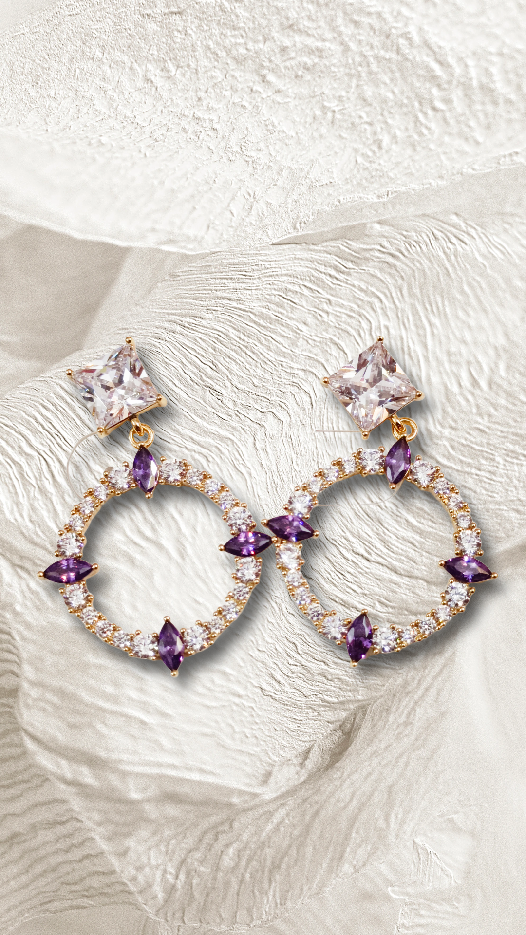 Elegant Amethyst Hoop Earrings,stone studed hanging demifing anti turnish earrings