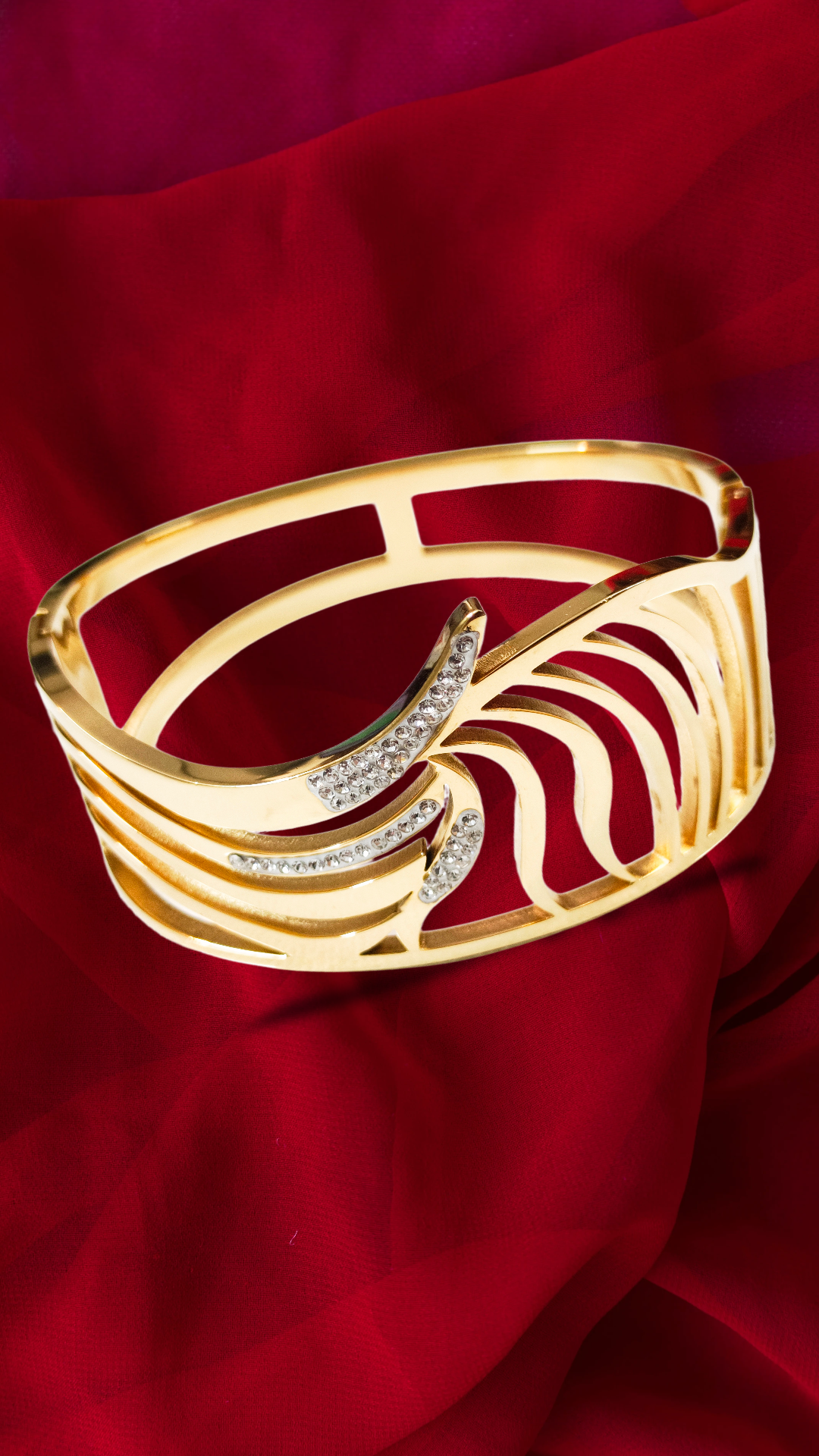 Gold Plated Designer Cuff Bracelet,unique look ad studed side open bracelet, DEMI FYING JEWELLERY