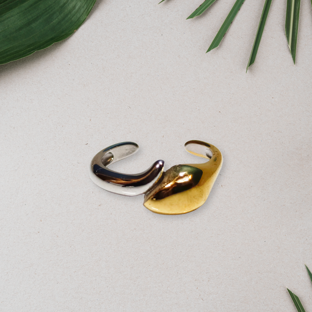 Two-Tone Modern Cuff Bracelet,dual tone snake motif adjustable finger ring, DEMI FYING JEWELLERY COLLECTION