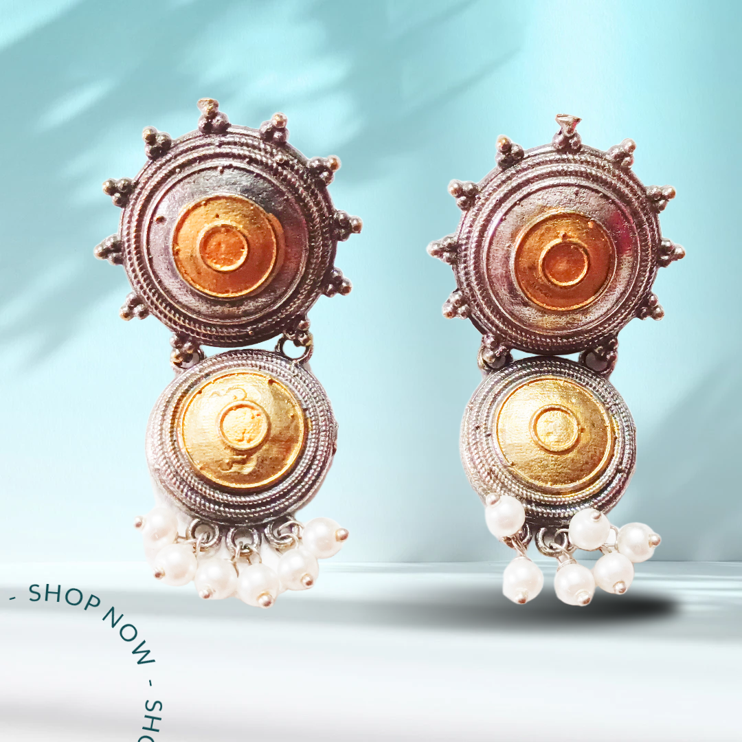 Handcrafted Ethnic Earrings,duel tone gini motif elegant looking earings