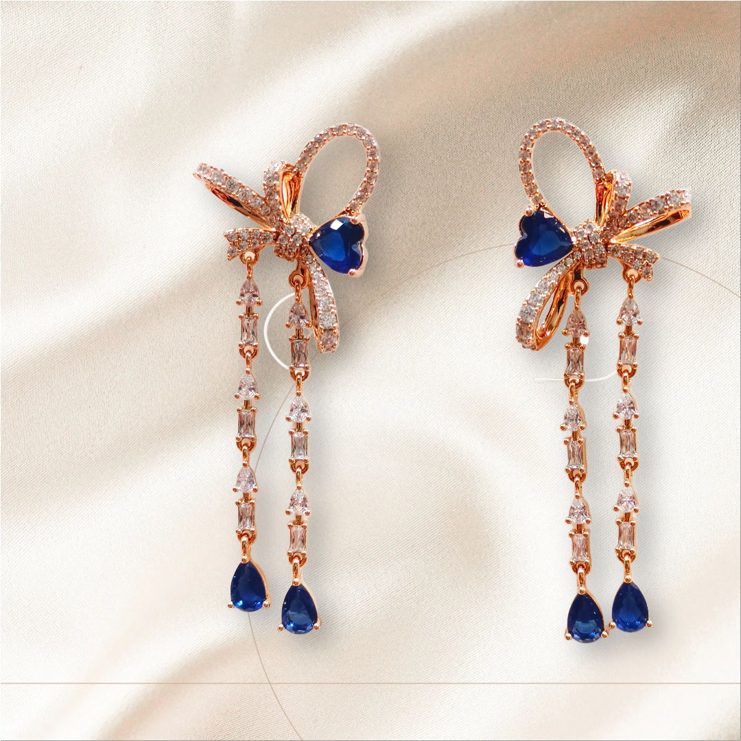 Elegant Sapphire Drop Earrings,bow shaped blue heart long demifing earings