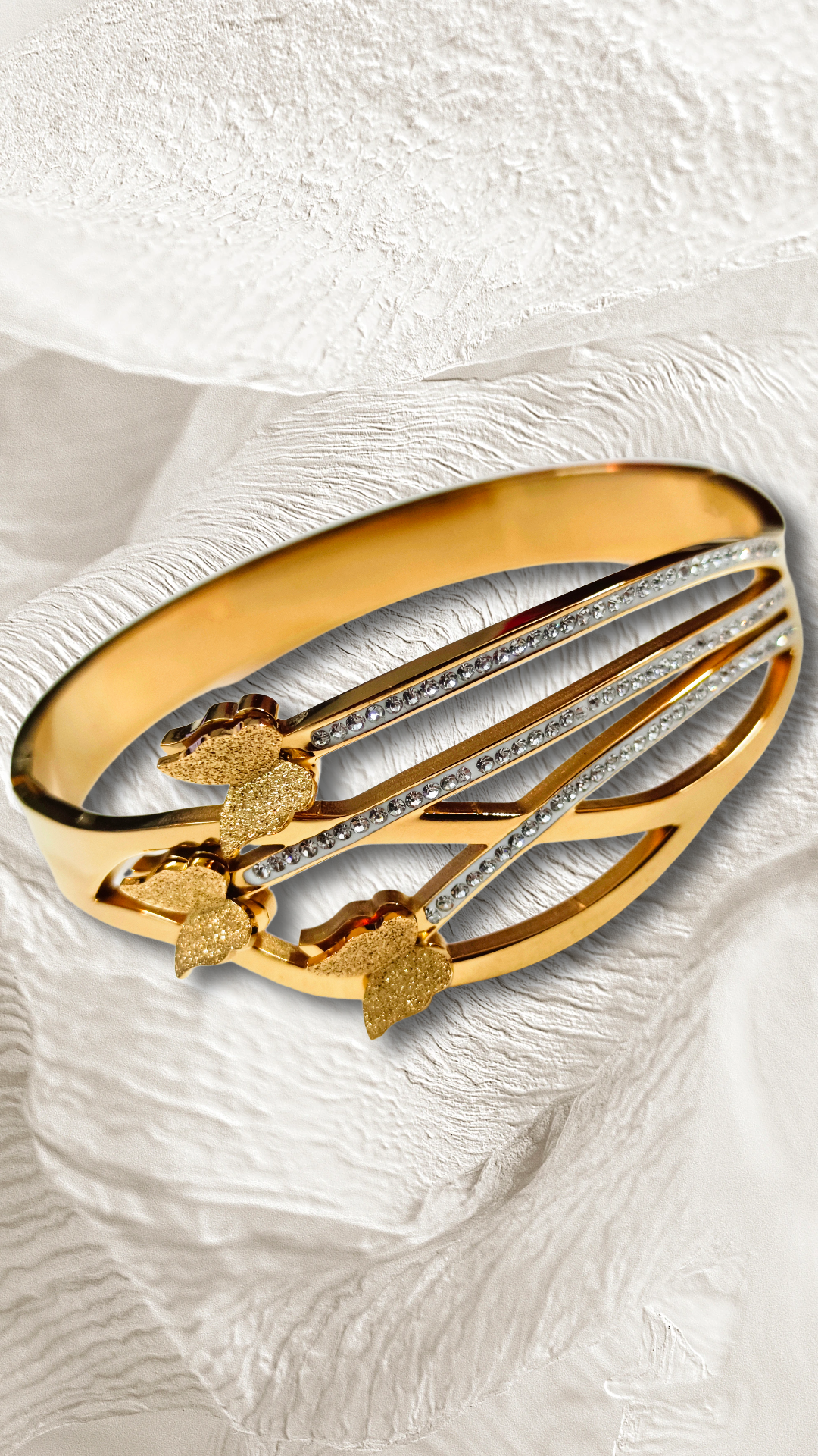 Elegant Gold Leaf Bangle,trendy 3d butterfly ad studed side open bracelet elegant looking, DEMI FYING JEWELLERY SET