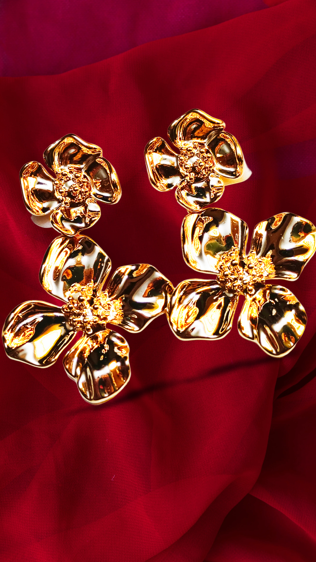 Gold Flower Statement Earrings,long flower earings ,DEMI FYING JEWELLERY COLLECTION