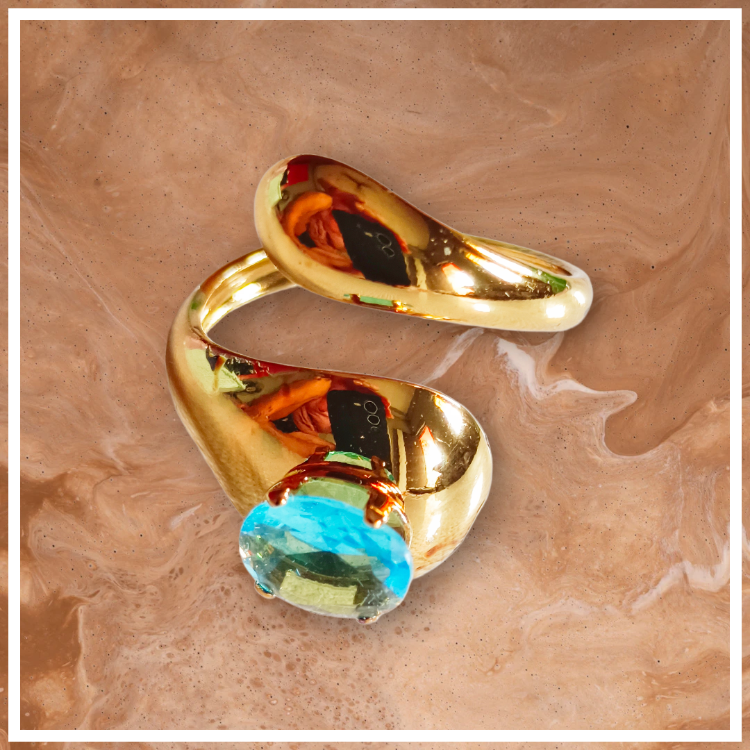 Marble-Effect Decorative Tile,Gold-Toned Fashion Ring with Blue Stone, Stylish Women's Jewellery,adjustable finger ring with sky stone, demi fying jewellery