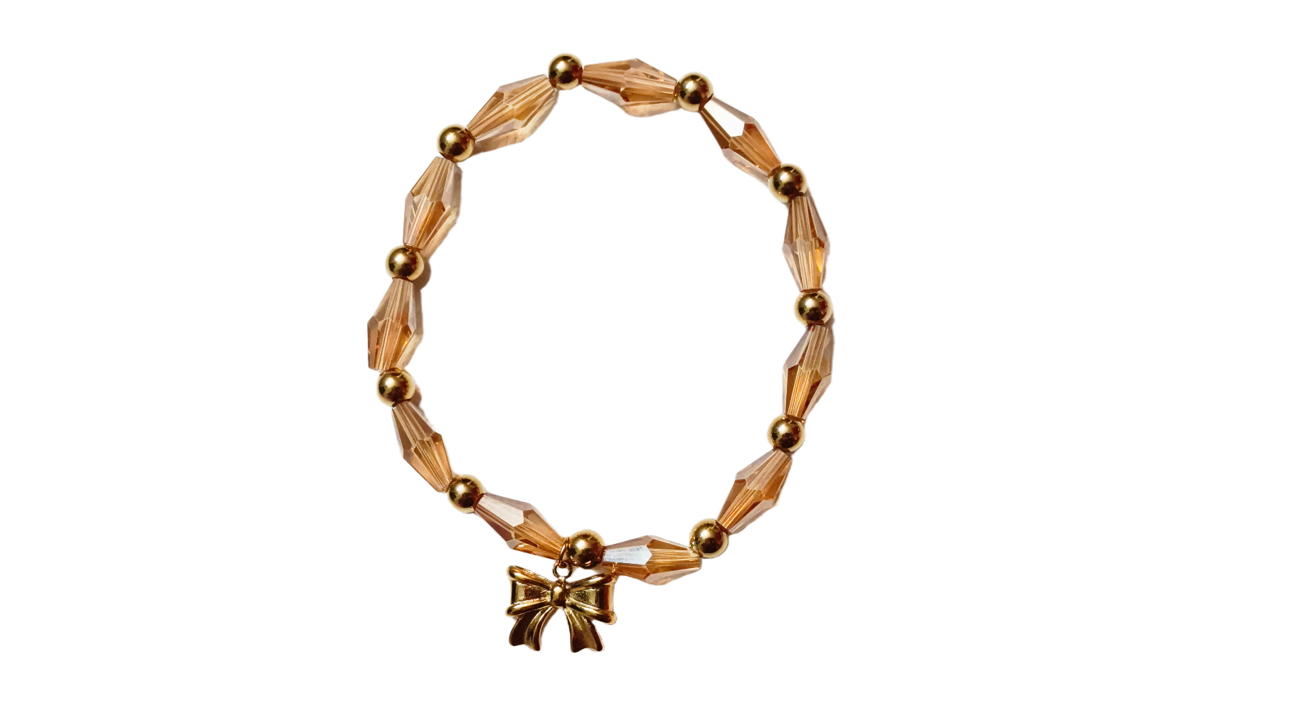 Gold Beaded Bow Bracelet,hydro crystal beadswith golden ball and now charms..ideal for teenage, DEMI FYING JEWELLERY