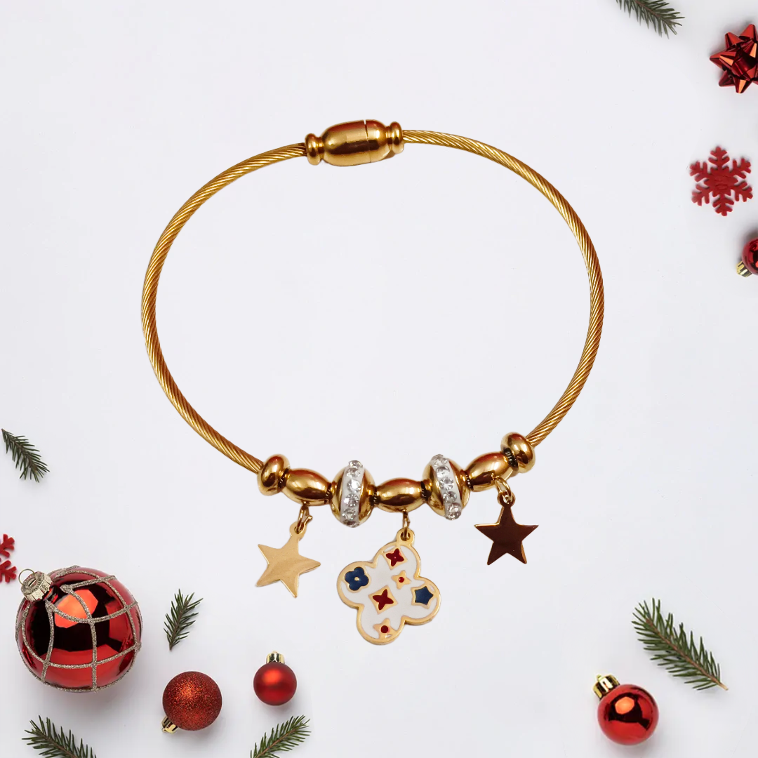 GoldEN Charm Bracelet,,with hanging charms pandora style magnetic lock anti turnish bracelet