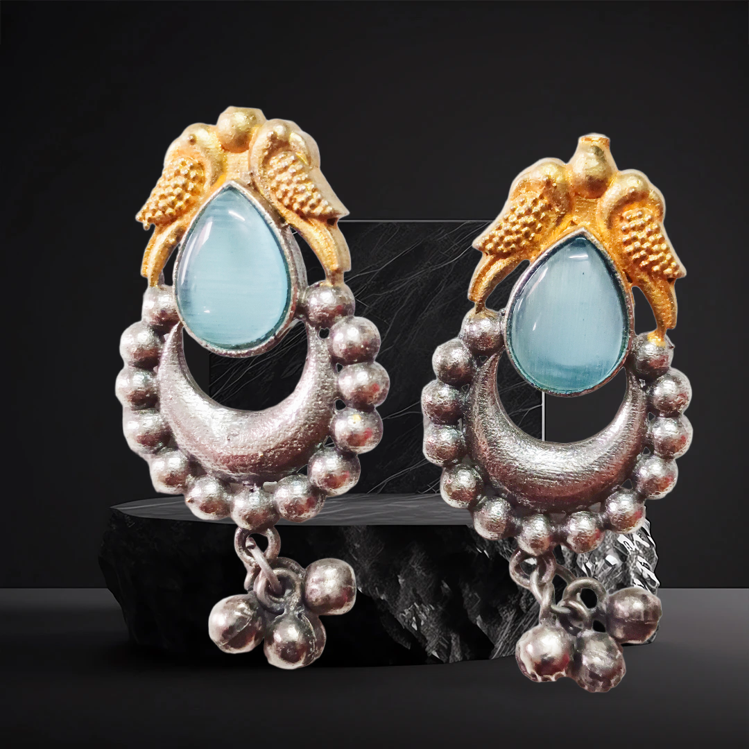 Elegant Silver and Gold Drop Earrings,duel tone with monalisa stone studed earings