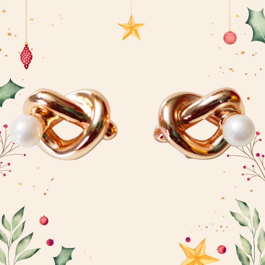 Gold Knot Pearl Earrings,heart shape in knot style demifing earings