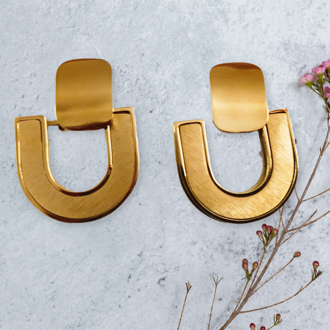 Geometric Gold Statement Earrings,olid anti turnish earrings