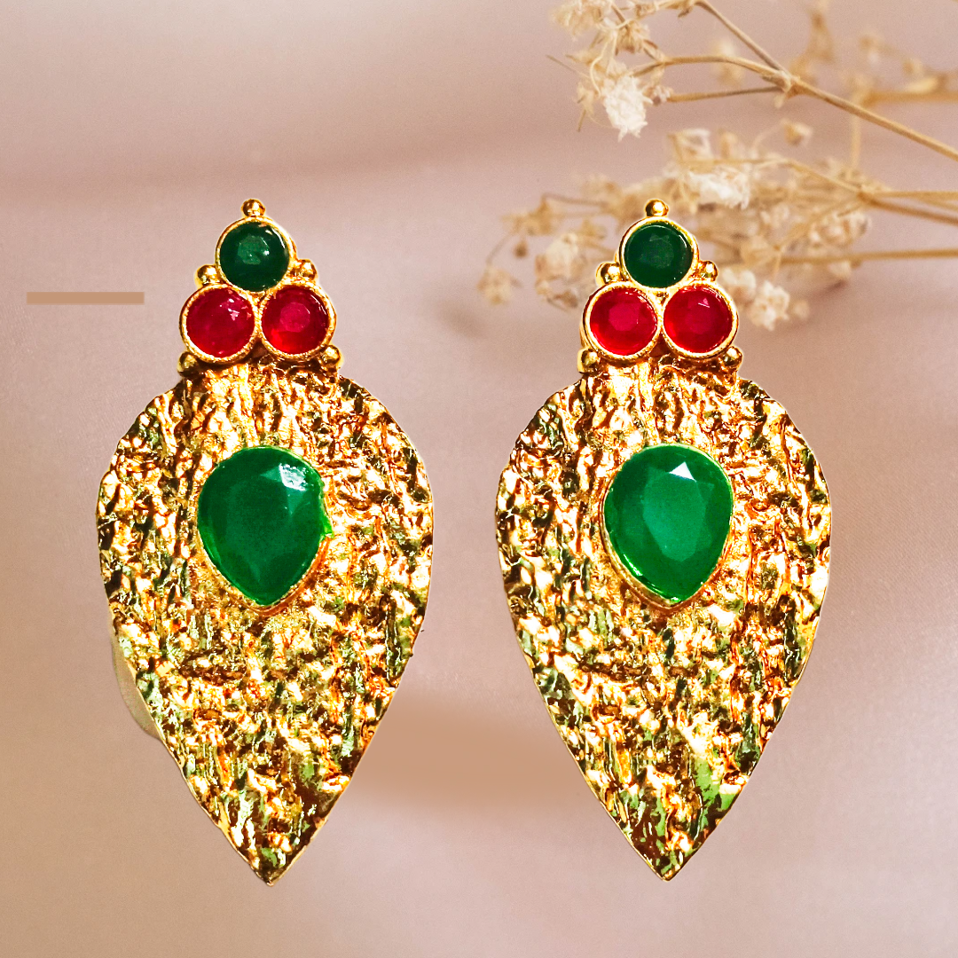 Gold Textured Statement Earrings, hammered design brass earings