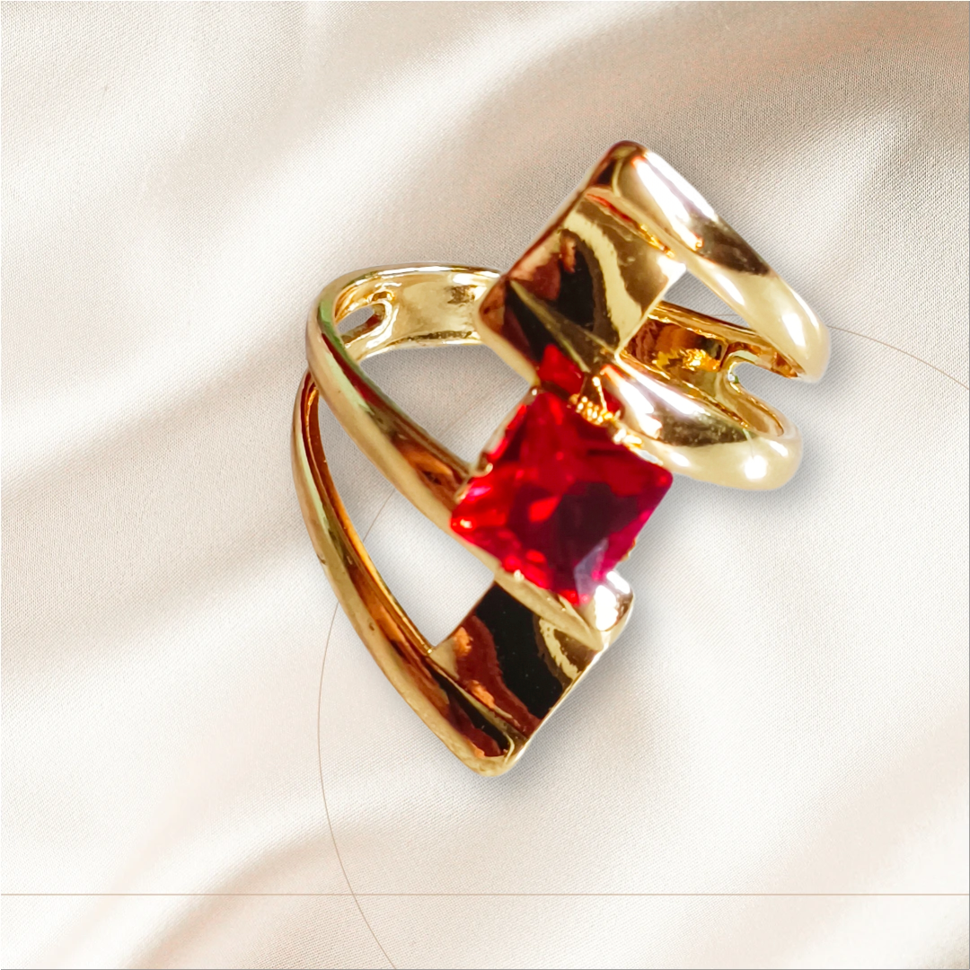 Gold Ring with Red Gemstone,red stone studed anti turnish adjustable finger ring