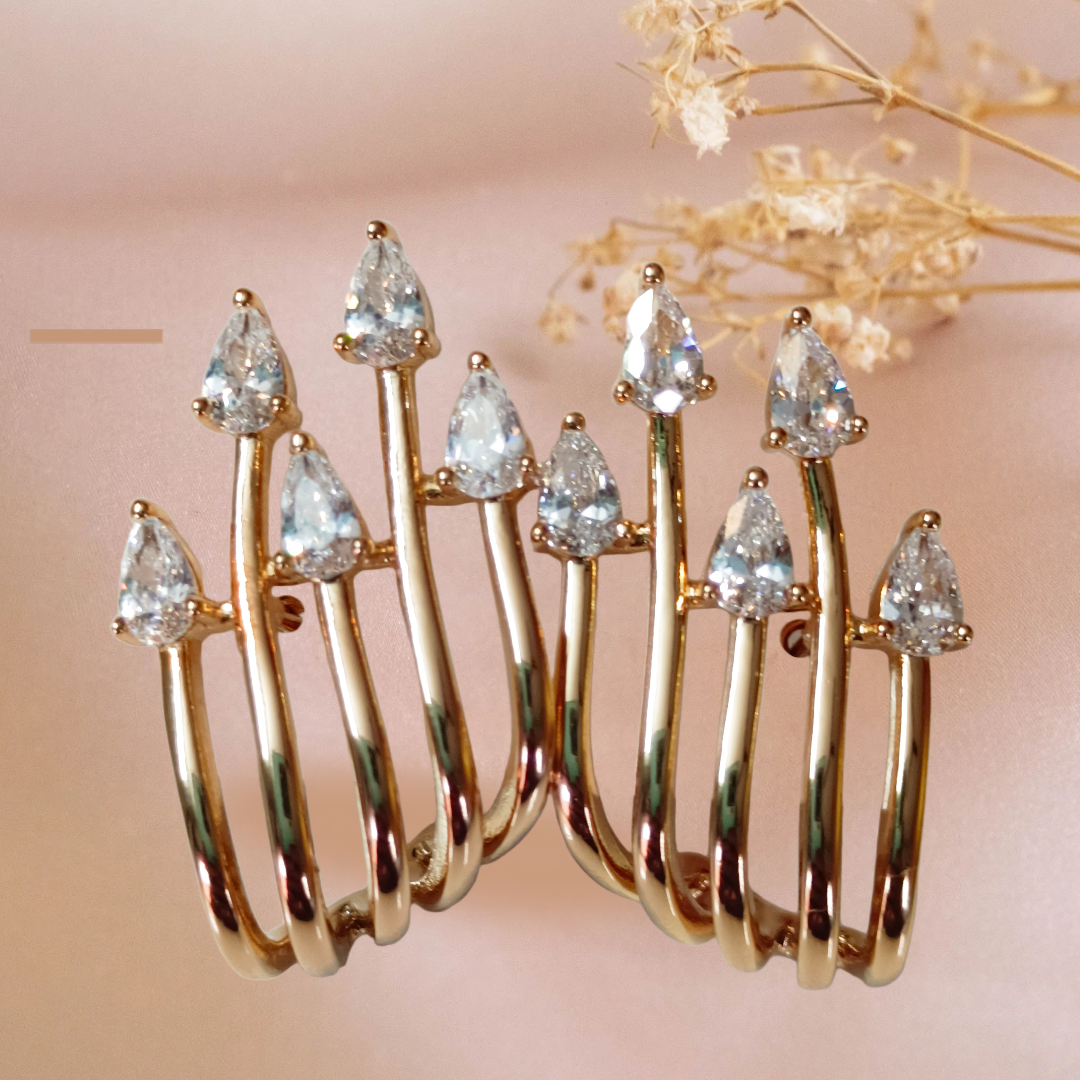 Gold Statement Crystal Ring,hoops design cz stone studed demifing earings