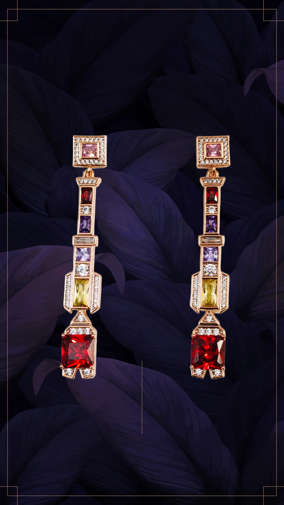 Elegant Gemstone Drop Earrings, temple style crystal stone muilty colour studed long demifing anti turnish earrings