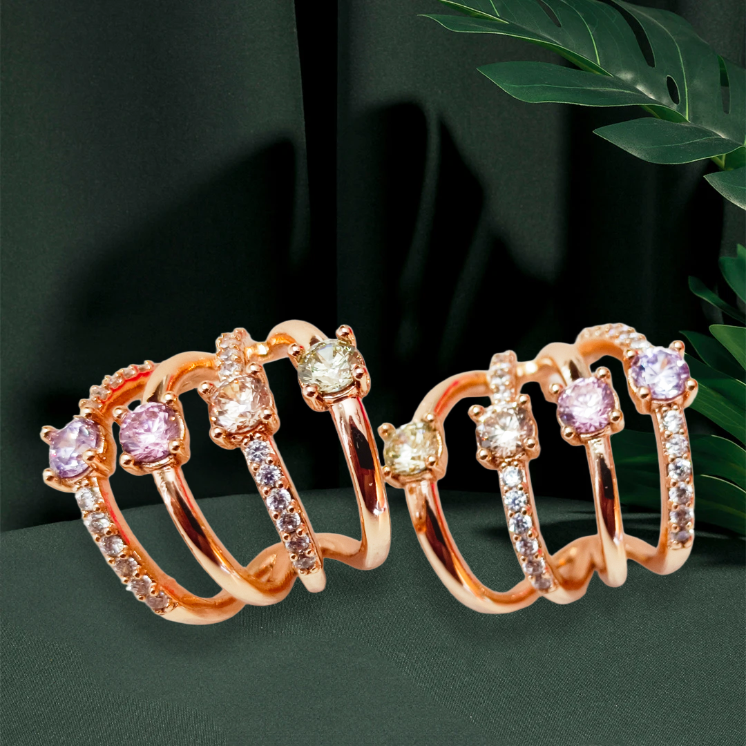 Elegant Rose Gold Multi-Stone Earrings,hoops base, colourful crystal stone studed ad studed demifing earings