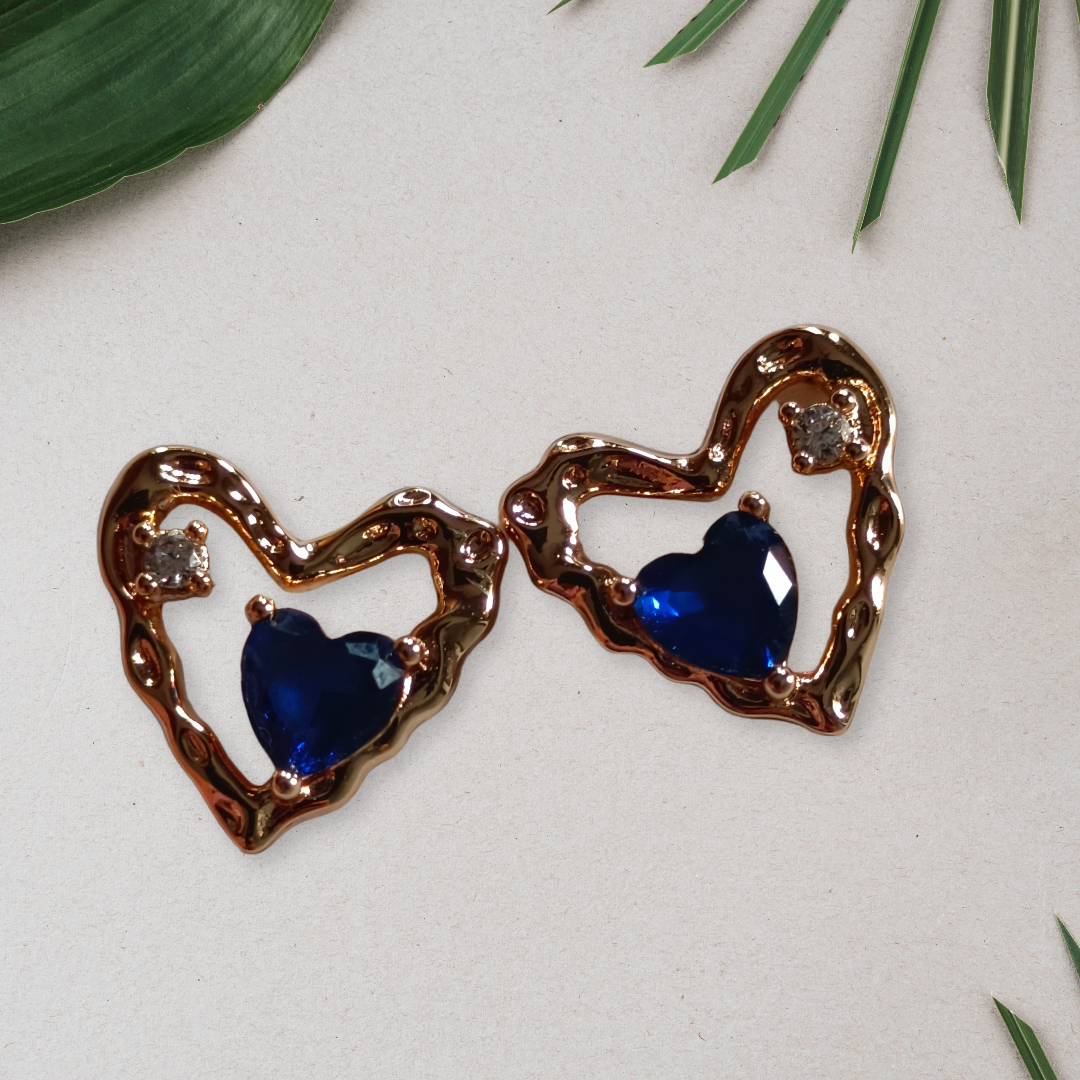 Blue Heart Gemstone Earrings,hammer design blue stone studed earings stud