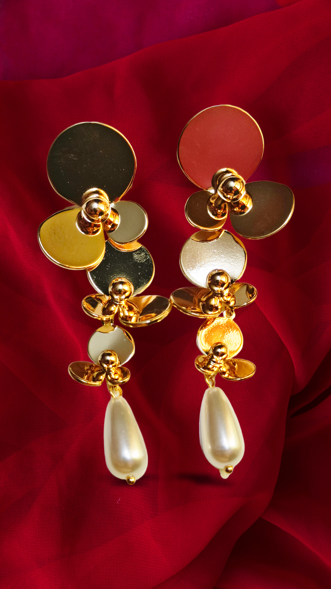 Elegant Gold-Plated Dangle Earrings,Drop Floral Stud Earrings,Women's Fashion Jewellery,flower motif long earrings elegant looking, DEMI FYING JEWELLERY