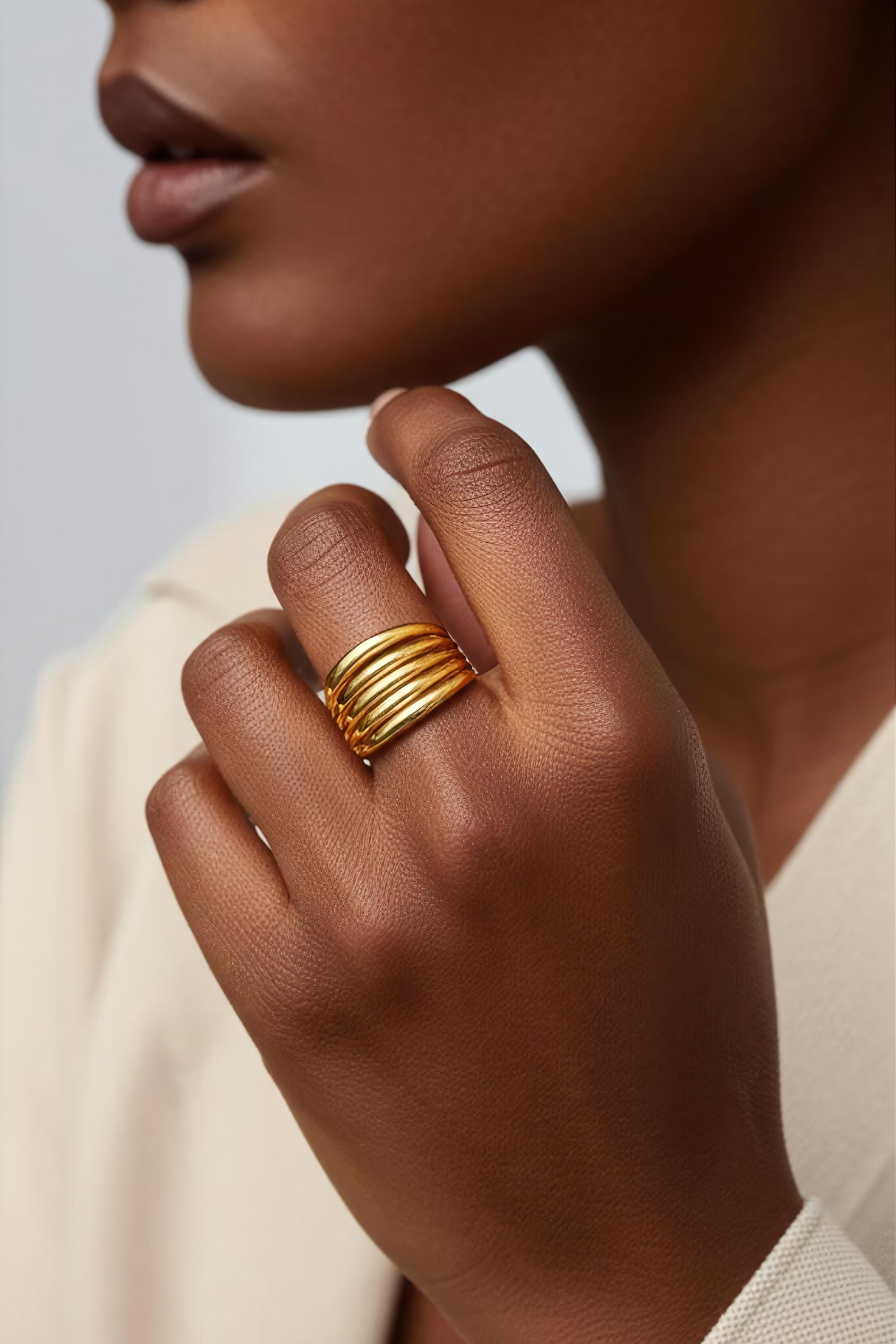 Gold Multi-Band Statement Ring,unique design adjustable finger ring, waterproof